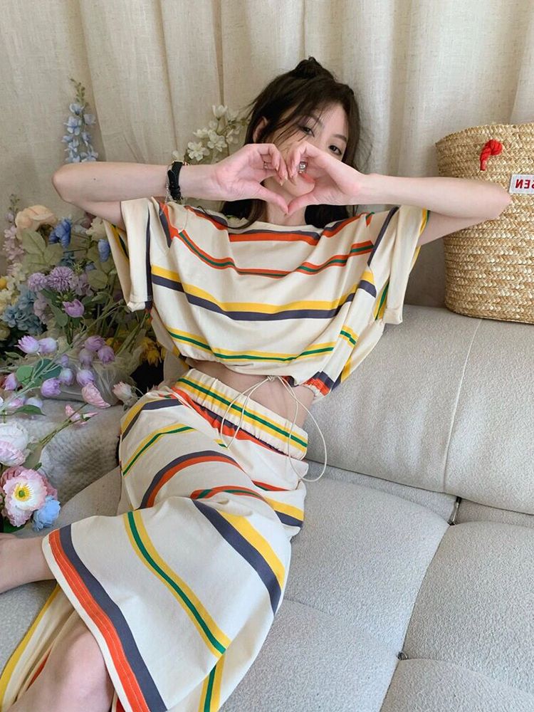 韓版爆款夏季新款女裝上衣過膝長裙時尚減齡設計感小眾兩件套裝裙25081501