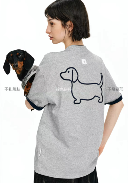 韓版白色臘腸小狗刺繡t恤男夏季美式小眾假兩件短袖潮牌正肩情侶半袖25082502