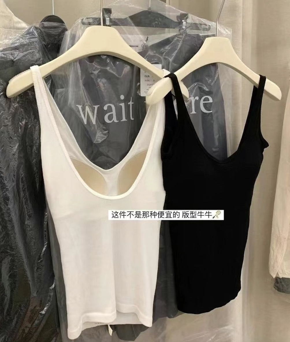 韓版高質衣架版穿上背巨薄背心杯墊雙U吊帶上衣25090902
