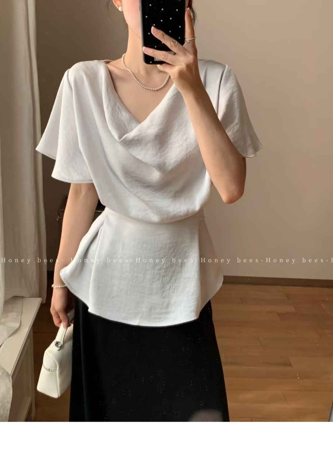 緞面收腰襯衫女新款輕奢高級感氣質獨特漂亮蕩領短袖夏季小衫25091201