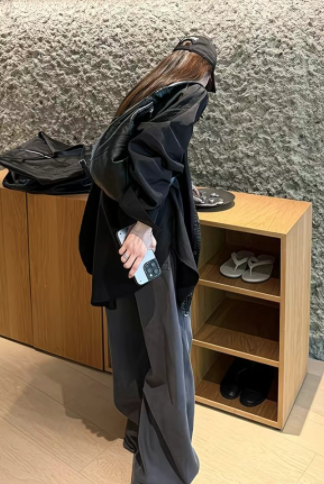 韓版抽繩設計襯衫式風衣外套百搭抽繩寬松上衣女秋季新款純色夾克25091701