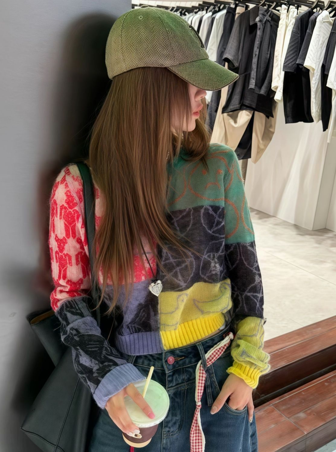 韓版早秋穿搭圓領拼色針織衫女設計感減齡套頭毛衣內搭打底衫25101701