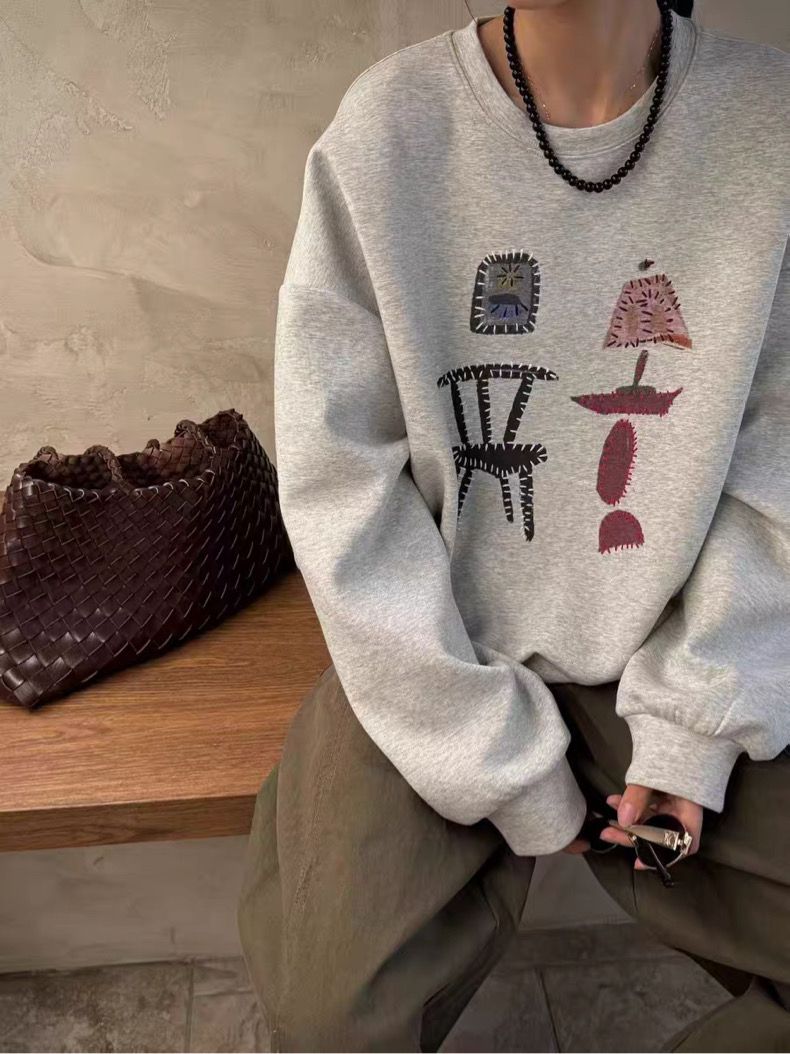 韓版圓領衛衣女秋冬休閒百搭ins外穿寬松美式復古上衣加絨加厚遮肉韓25102401