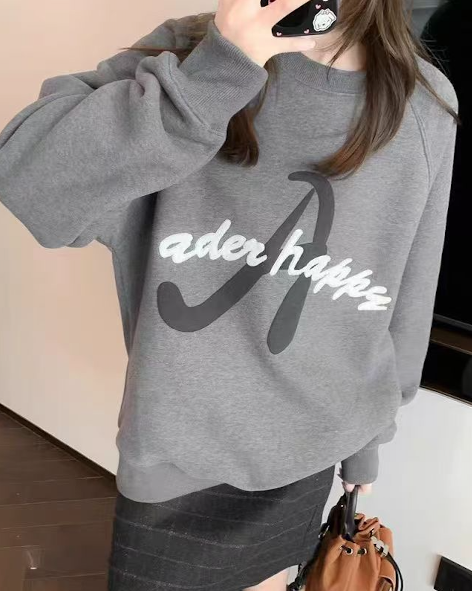 韓版ADER新款內加絨ins字母毛巾繡衛衣韓版圓領百搭寬松休閒秋冬上衣25102503