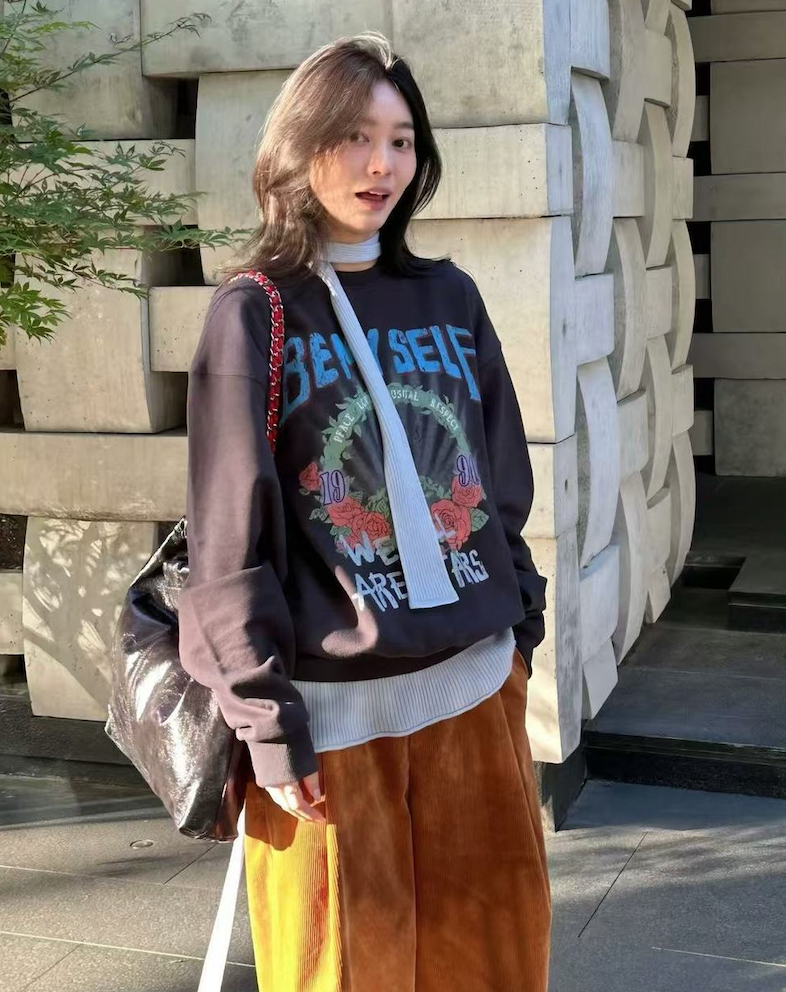 韓版私服甜鹽系溫柔甜美百搭衛衣字母圖案印花oversize上衣25103002