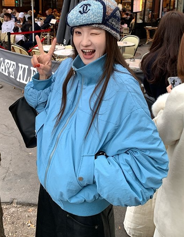 韓版美式寬松抽褶飛行夾克棉服外套女秋冬新款短款立領棒球服上衣25110501