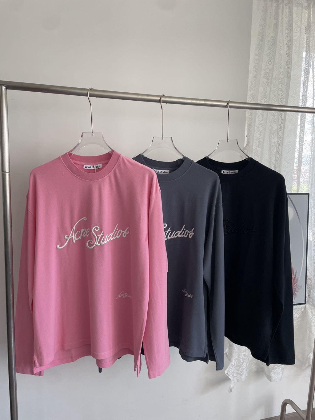 韓版新款珠地寬松立體刺繡字母徽標男女圓領美式風休閒ins長袖打底T恤25110801