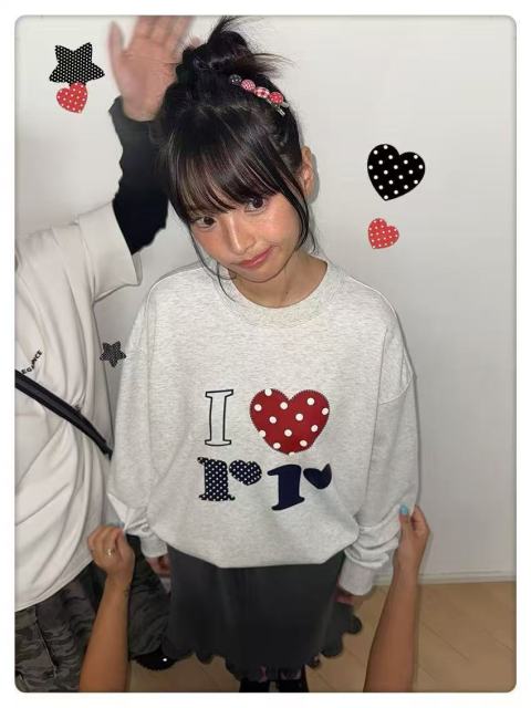 韓版小眾潮牌秋冬愛心字母印花圓領加絨百搭寬松長袖衛衣25111102