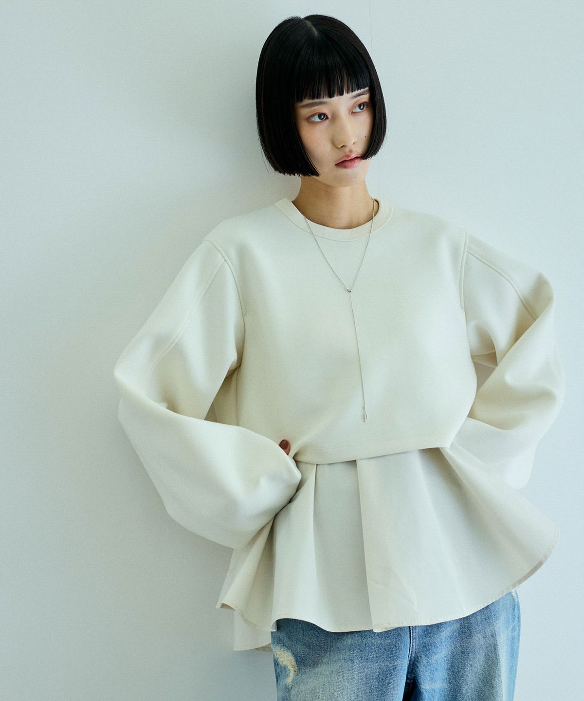 韓版新款設計款拼色拼接荷葉下擺假兩件套拼接衛衣時尚女上衣25112502