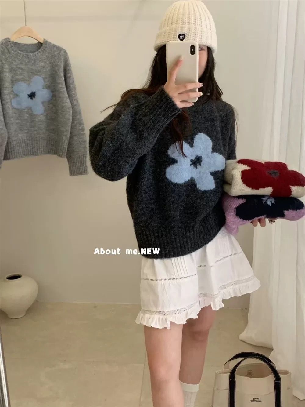 韓版多巴胺毛衣女冬天毛衣上衣女秋鼕鼕季內搭淡人穿搭花朵加厚25112501