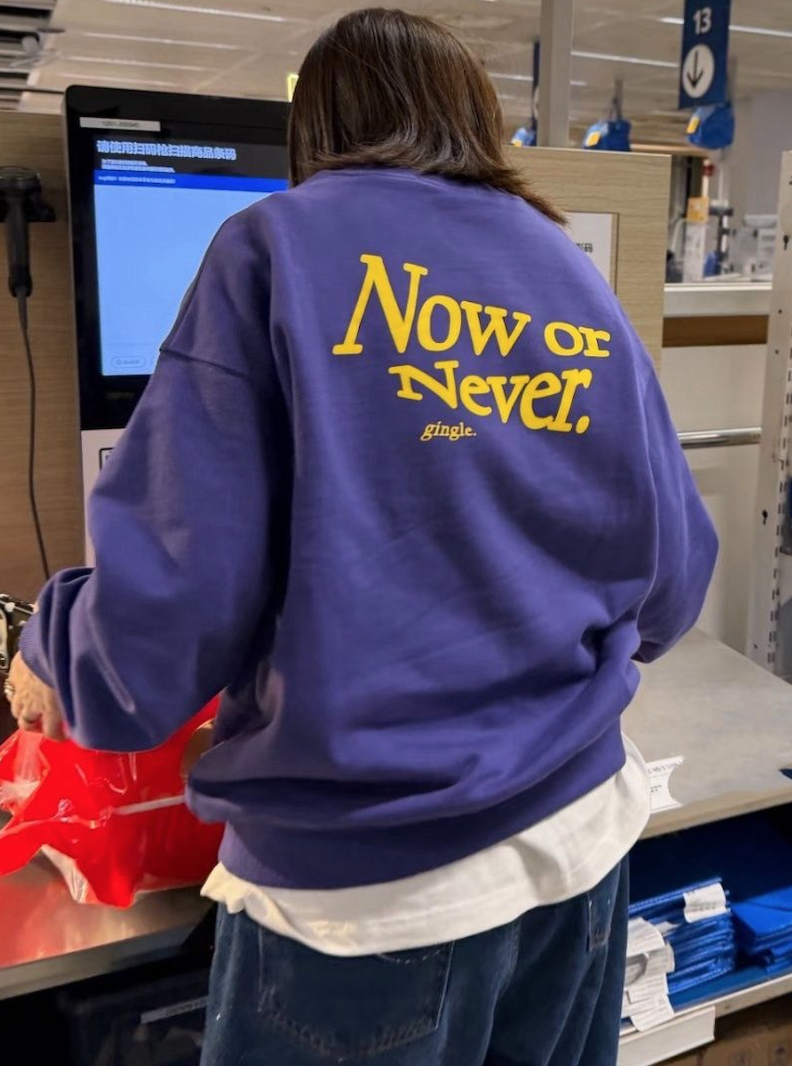 韓版美式復古風字母印花寬松紫色休閒百搭圓領加絨衛衣女上衣ins潮25120601