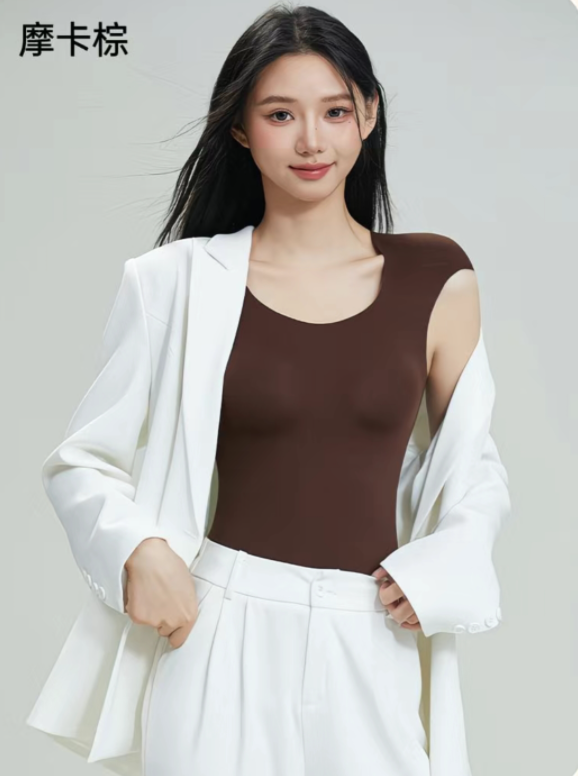 韓版零感星語直角肩墊肩保暖背心女無痕發熱秋冬打底隱形粉底膚帶胸墊25121203