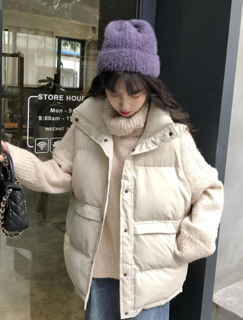 韓國馬甲女羽絨棉秋冬加厚學生外搭保暖短款坎肩外套韓版寬松麵包背心25121801