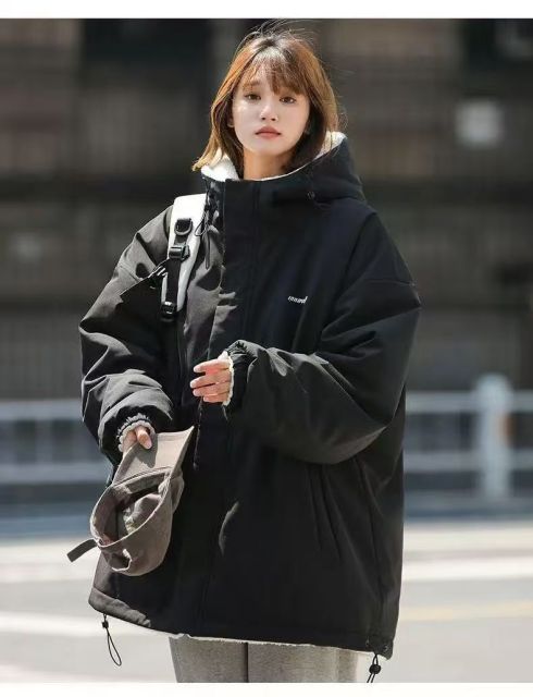 韓國雙面穿棉服加絨加厚秋冬新款寬松保暖棉襖羊羔毛外套女25121804