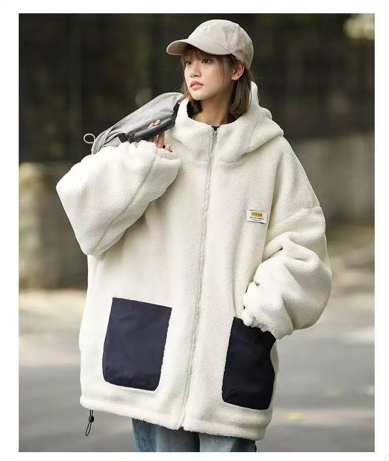 韓國雙面穿棉服加絨加厚秋冬新款寬松保暖棉襖羊羔毛外套女25121804