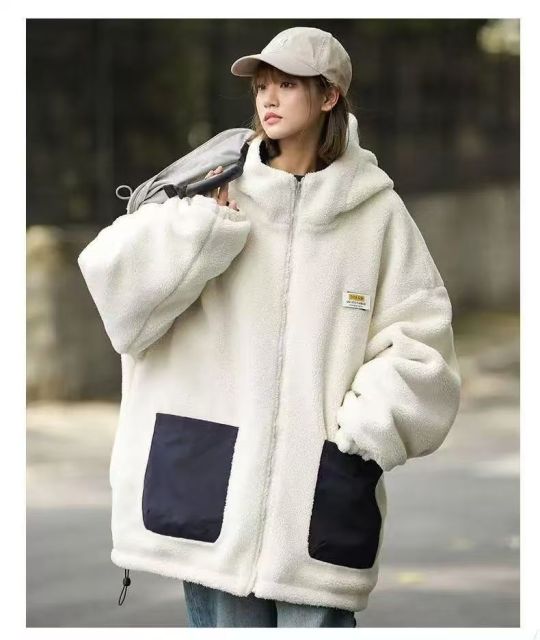 韓國雙面穿棉服加絨加厚秋冬新款寬松保暖棉襖羊羔毛外套女25121804