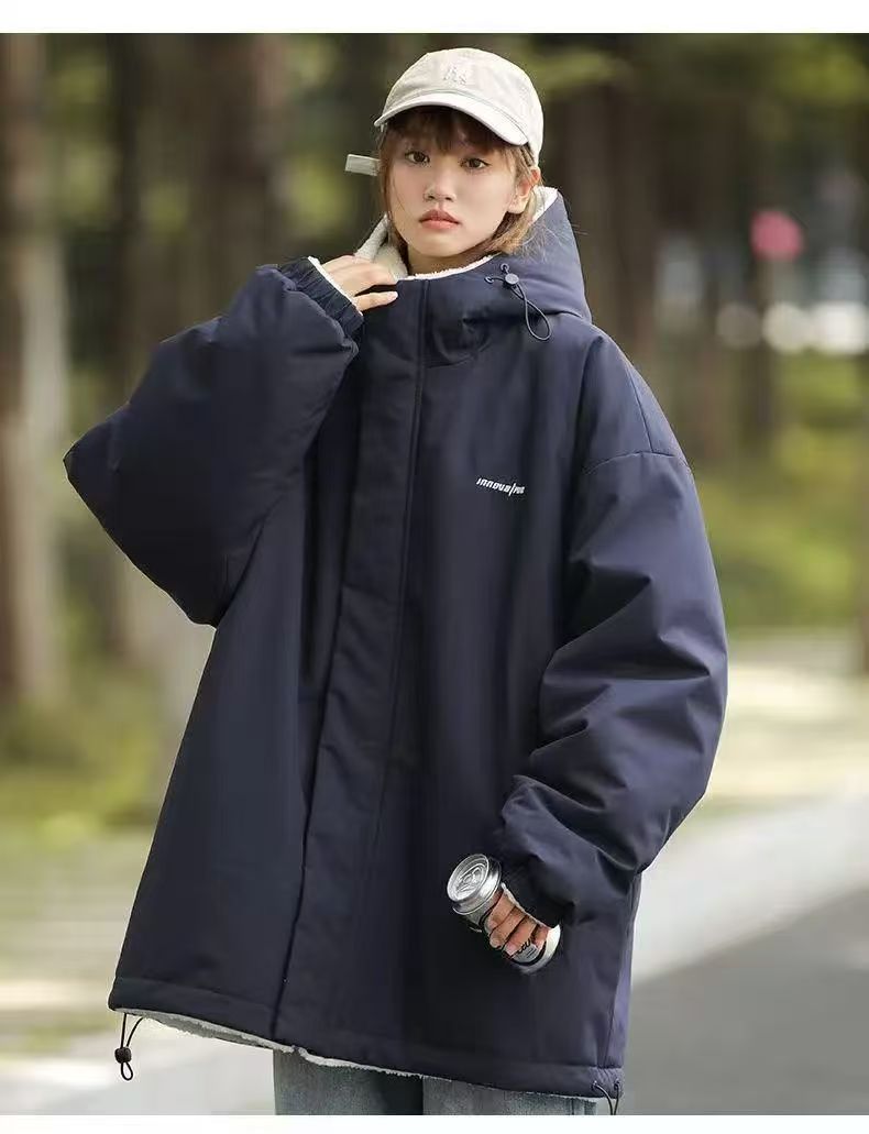 韓國雙面穿棉服加絨加厚秋冬新款寬松保暖棉襖羊羔毛外套女25121804