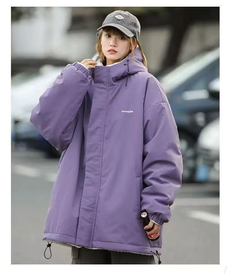 韓國雙面穿棉服加絨加厚秋冬新款寬松保暖棉襖羊羔毛外套女25121804