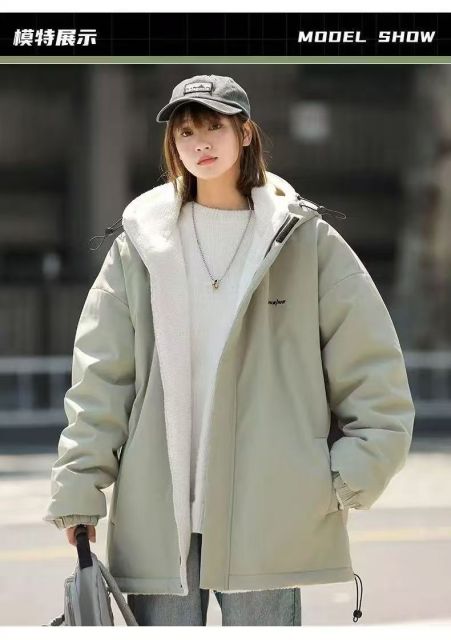 韓國雙面穿棉服加絨加厚秋冬新款寬松保暖棉襖羊羔毛外套女25121804