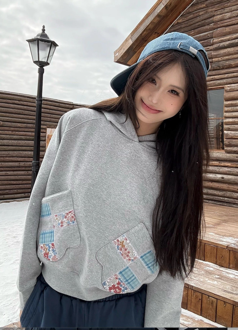 韓國爆款拼接貼布衛衣男女秋冬季新款復古趣味辣妹連帽上衣潮25121905