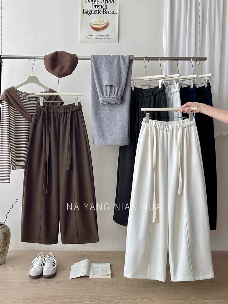 韓版日韓系老錢風毛呢氣球山本闊腿褲女秋冬法式鬆弛感慵懶彎刀休閒褲26012004