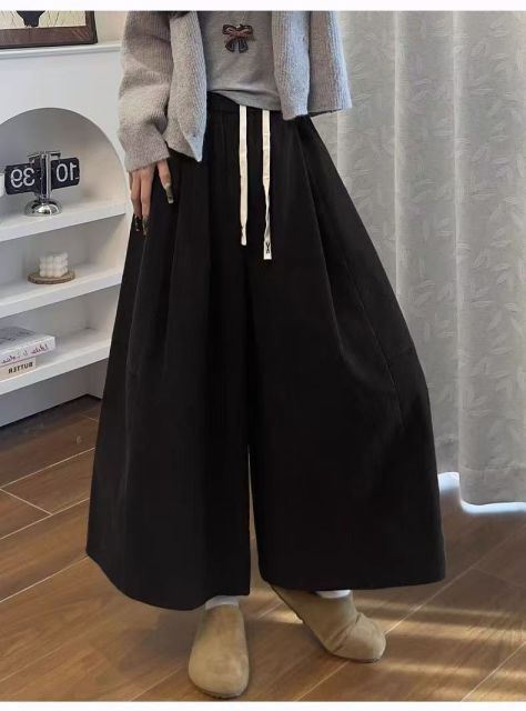 韓版梨形身材設計感燈芯絨闊腿褲女秋冬加絨寬松九分韓版氣質顯瘦褲裙26012202