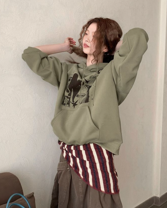 韓版創意貓咪印花連帽衛衣女秋冬慵懶風chic小眾寬松長袖上衣ins26022302