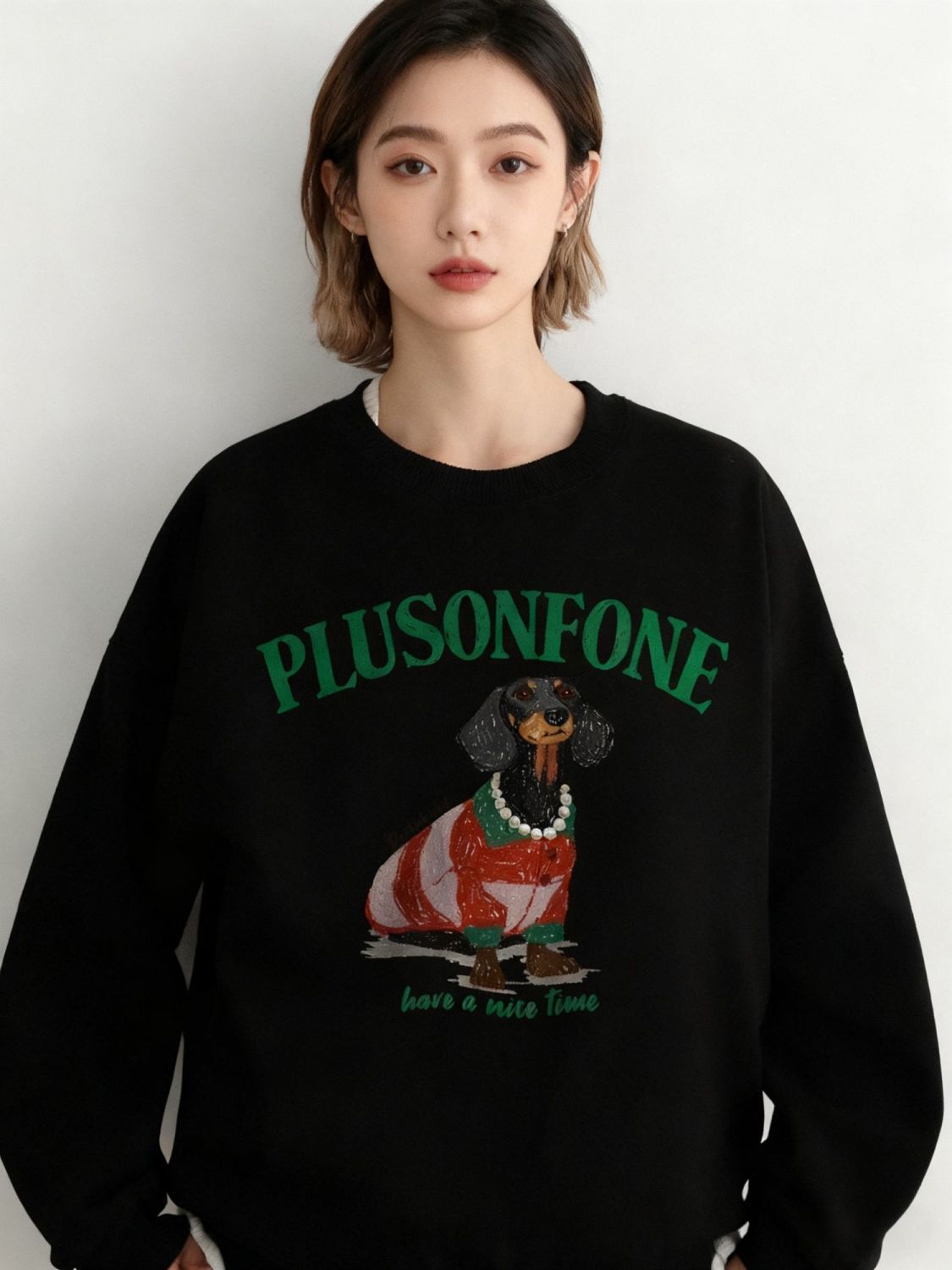 韓系可愛風小狗印花休閒圓領套頭衛衣寬松顯瘦上衣女26033103