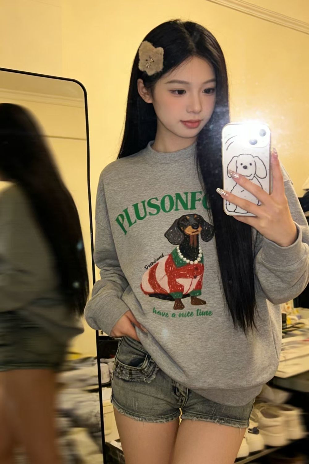 韓系可愛風小狗印花休閒圓領套頭衛衣寬松顯瘦上衣女26033103