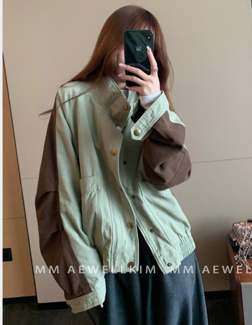 韓系設計感拼接撞色工裝短外套女新款早秋季寬松休閒夾克26040602