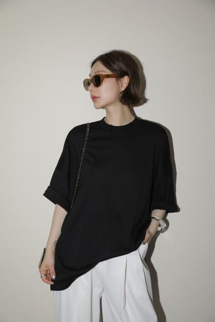 韓系畫樸法式慵懶格雷系鬆弛感T恤女裝季新款開叉七分袖上衣26042001