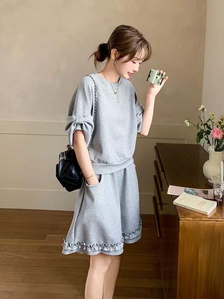 韓系休閒運動套裝女蝴蝶結短袖衛衣短褲兩件套226042003