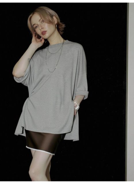 韓系畫樸法式慵懶格雷系鬆弛感T恤女裝季新款開叉七分袖上衣26042001