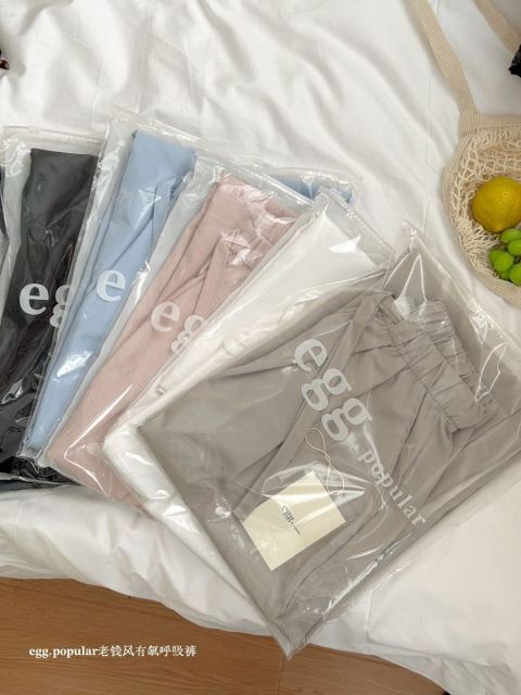 韓系egg老錢風高腰垂感有氧透氣呼吸闊腿褲舒適慵懶遮肉褲226042005