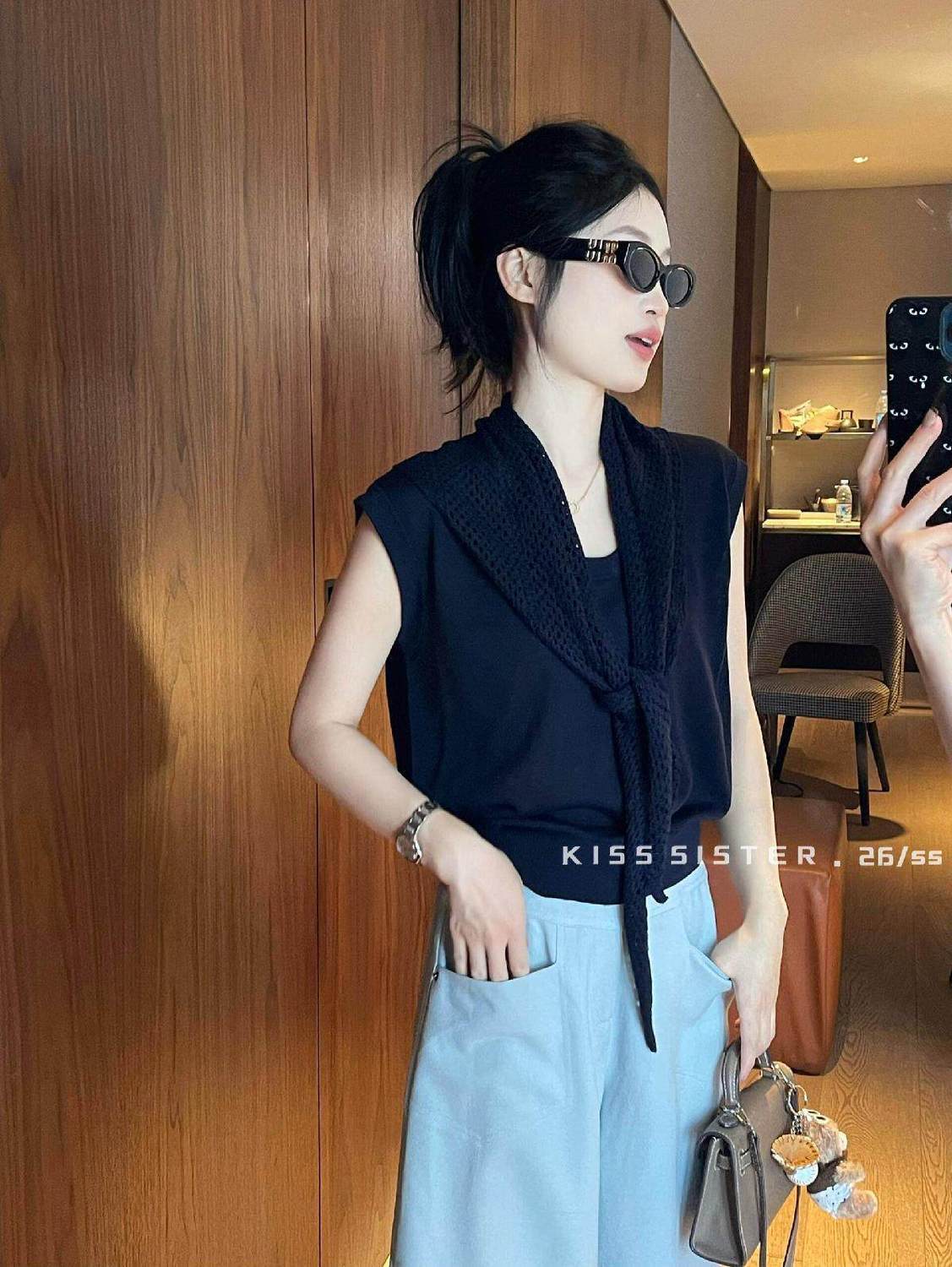 韓系老錢風時尚高級感薄款針織衫女夏季慵懶風上衣疊穿披肩兩件套26042402