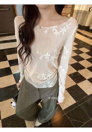 韓系立體花朵網紗微透防曬罩衫女夏季設計感寬松顯瘦百搭套頭t恤上衣26042403