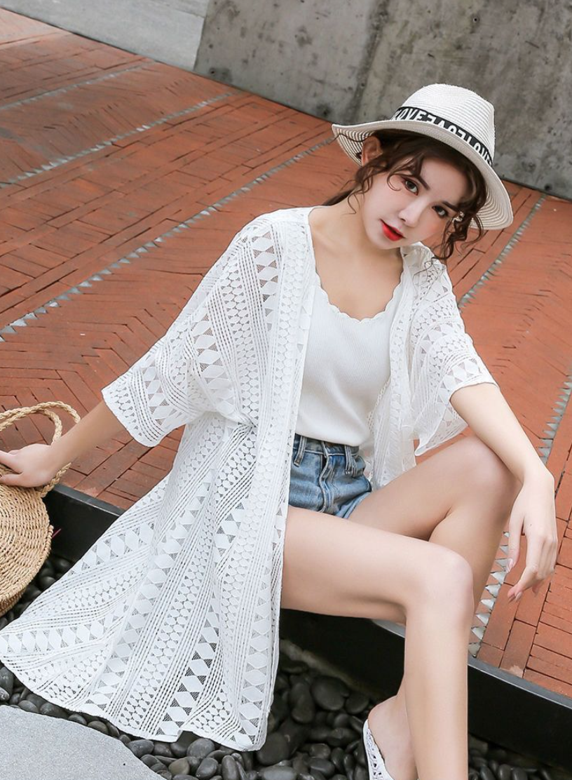 韓系新款防曬衣中長款夏季韓版蕾絲開衫外搭披肩薄款女外套寬松潮沙灘26042504