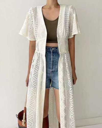 韓系鏤空鈎花蕾絲連衣裙女夏季設計感長款防曬開衫外套26042503