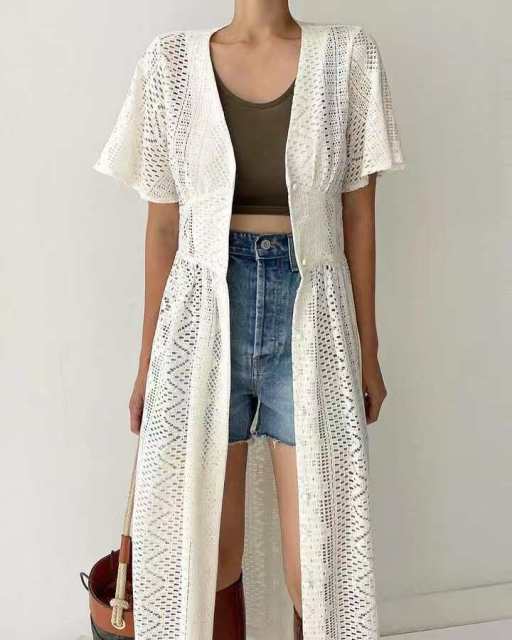 韓系鏤空鈎花蕾絲連衣裙女夏季設計感長款防曬開衫外套26042503