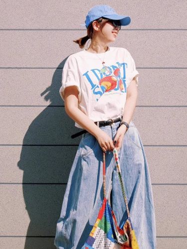 韓系減齡印花遮肉美式休閒純棉簡約夏季新款短袖油畫顯瘦上衣女26042502