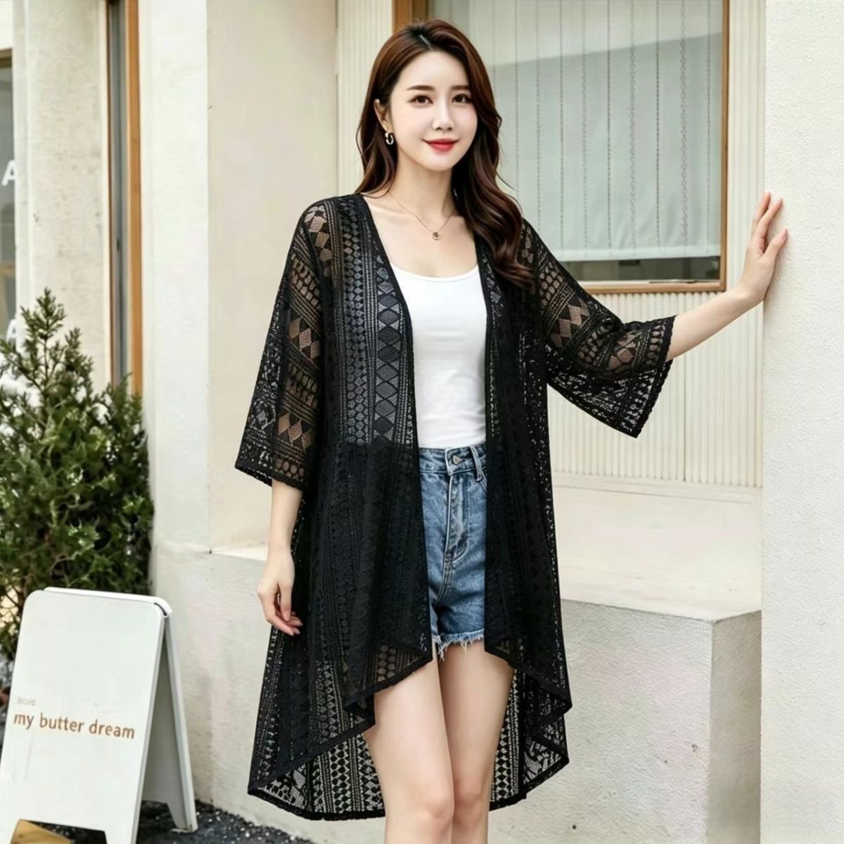 韓系新款防曬衣中長款夏季韓版蕾絲開衫外搭披肩薄款女外套寬松潮沙灘26042504