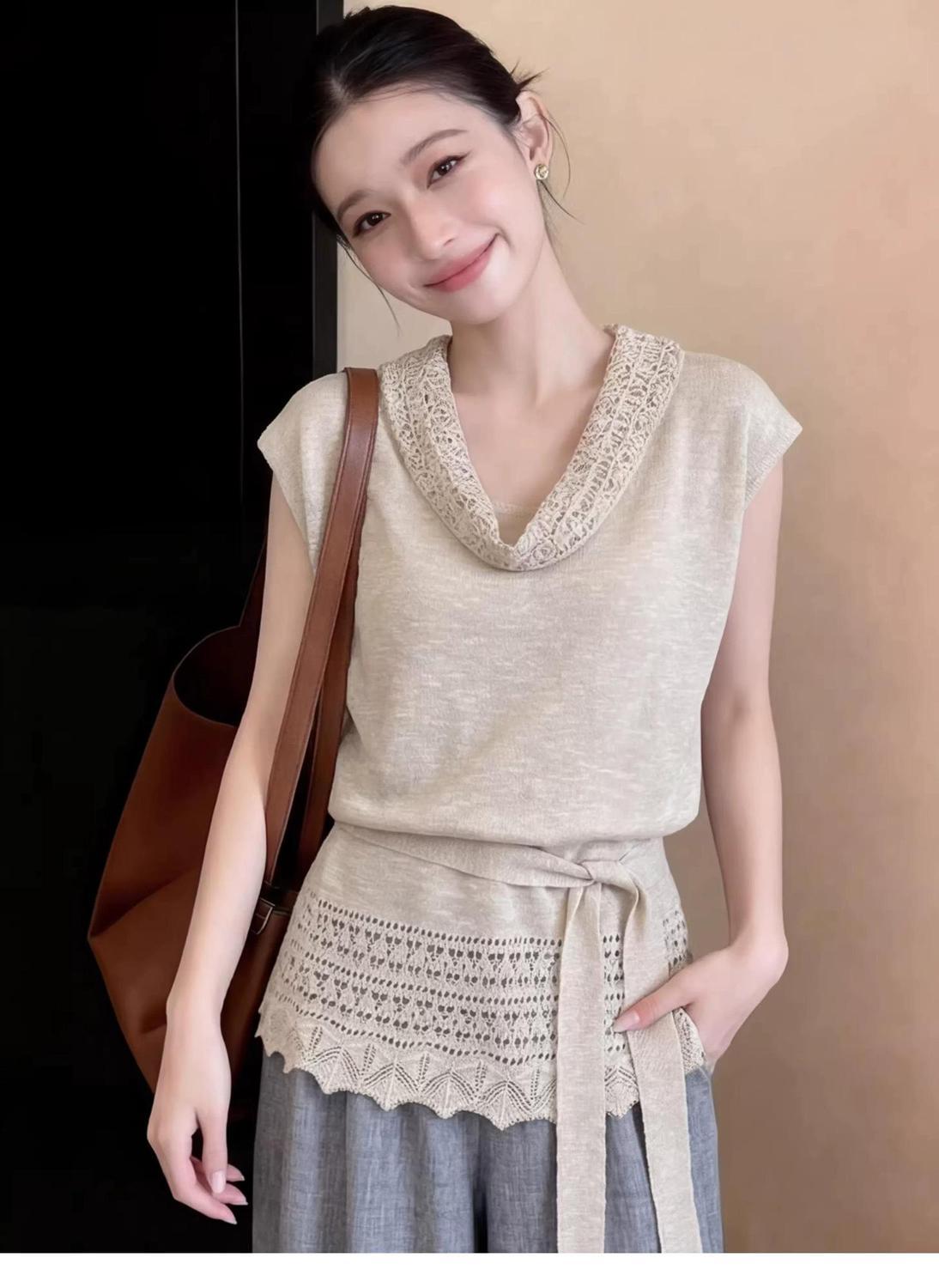 韓系設計感鏤空系帶無袖蕩領針織衫背心女裝夏季新款時髦獨特別緻上衣26042601