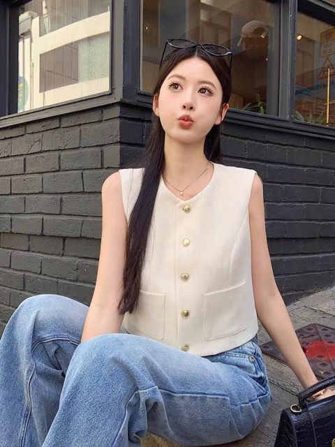 韓系法式白色短款小香風馬甲背心女夏季薄款百搭通勤簡約無袖坎肩上衣26043004