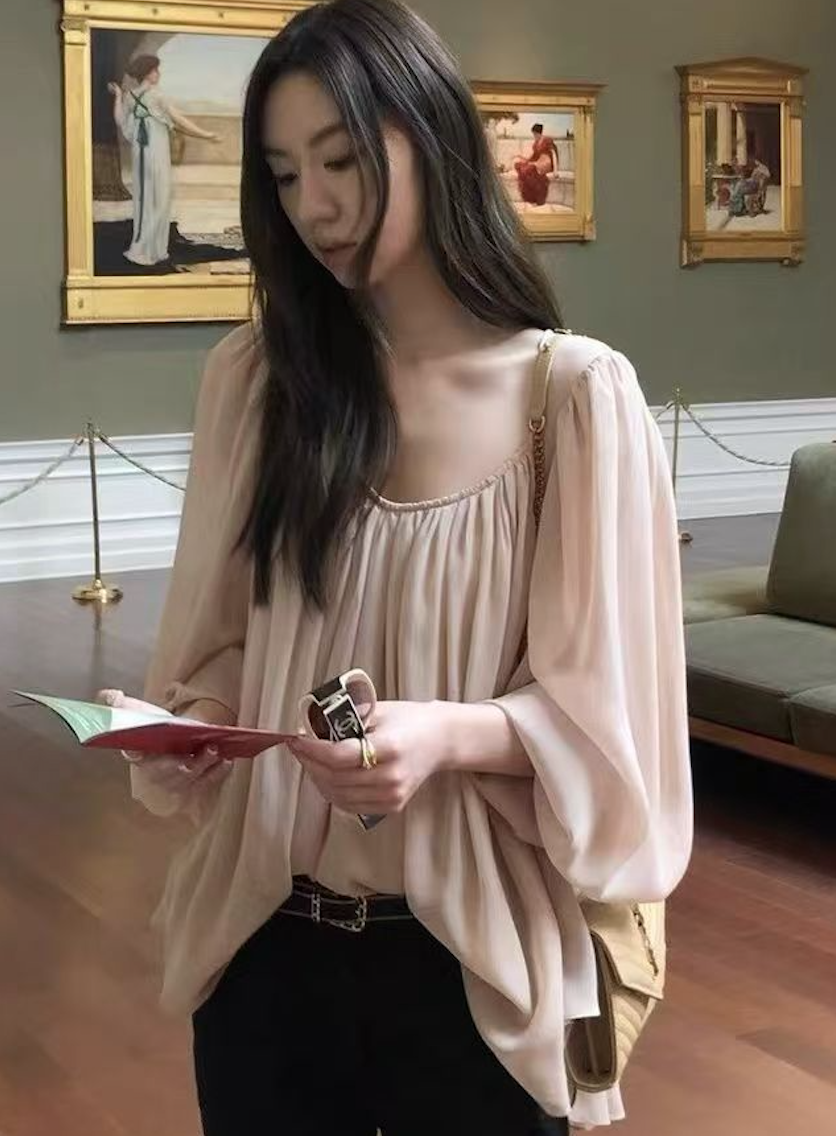 韓系設計感法式粉色雪紡襯衫女夏季新款獨特漂亮娃娃衫設計感上衣26052102