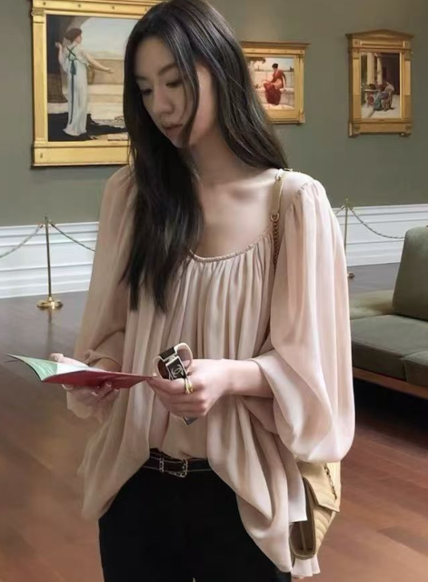 韓系設計感法式粉色雪紡襯衫女夏季新款獨特漂亮娃娃衫設計感上衣26052102