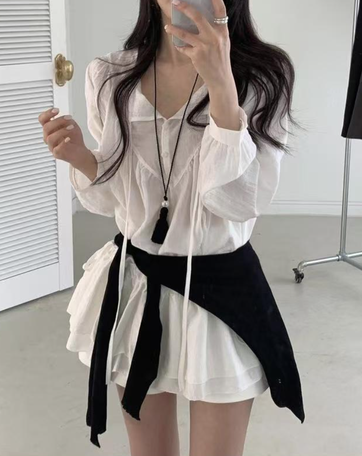 韓系甜美收腰抽繩可調節寬松大碼連衣裙长OP防曬透氣薄26052103