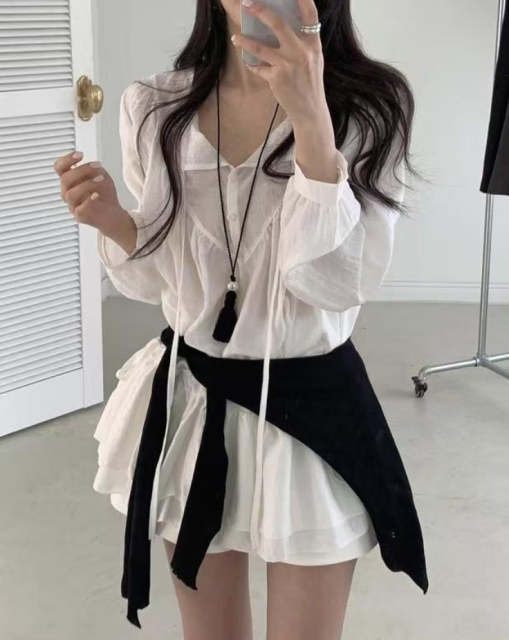 韓系甜美收腰抽繩可調節寬松大碼連衣裙长OP防曬透氣薄26052103