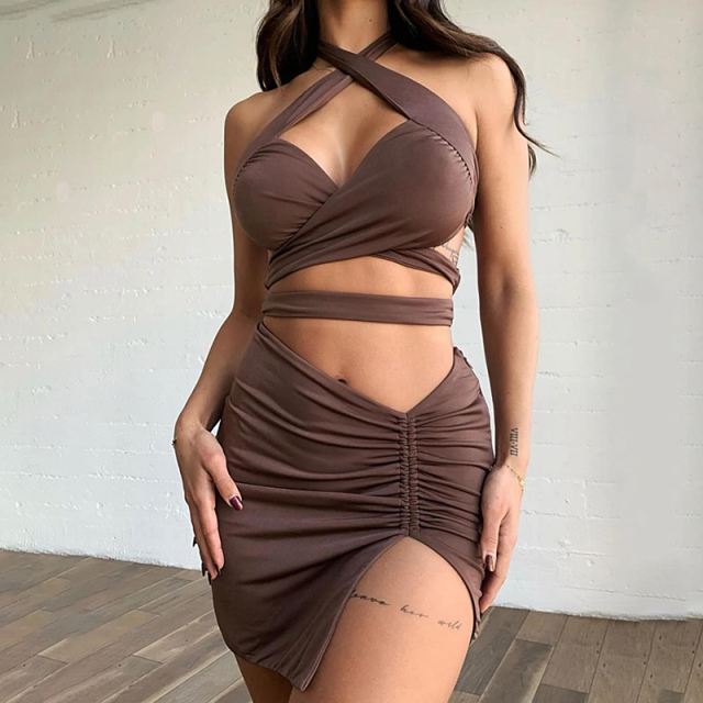 2021SS Bind skirt  with slit and hip wrap