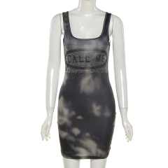 Rhinestone tie dye print dress