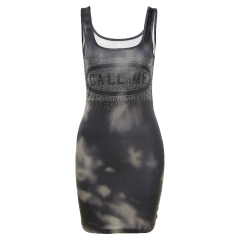 Rhinestone tie dye print dress